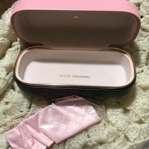 Kate Spade Pink & Green Sunglass Glasses Case With Cleaning Cloth